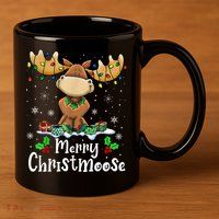 Merry Christmoose Christmas Moose Xmas Lights 11oz C Handle Ceramic Mug