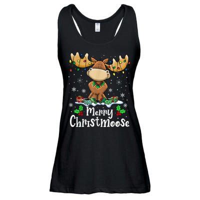 Merry Christmoose Christmas Moose Xmas Lights Ladies Essential Flowy Tank