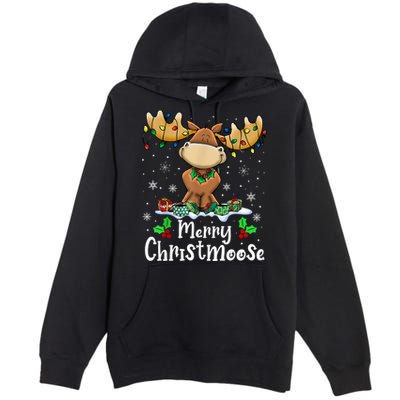 Merry Christmoose Christmas Moose Xmas Lights Premium Pullover Hoodie