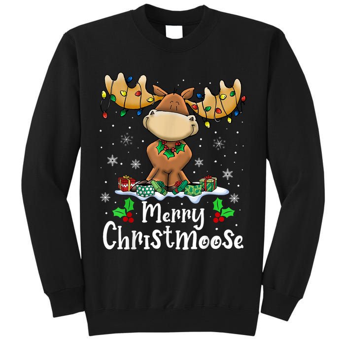 Merry Christmoose Christmas Moose Xmas Lights Tall Sweatshirt