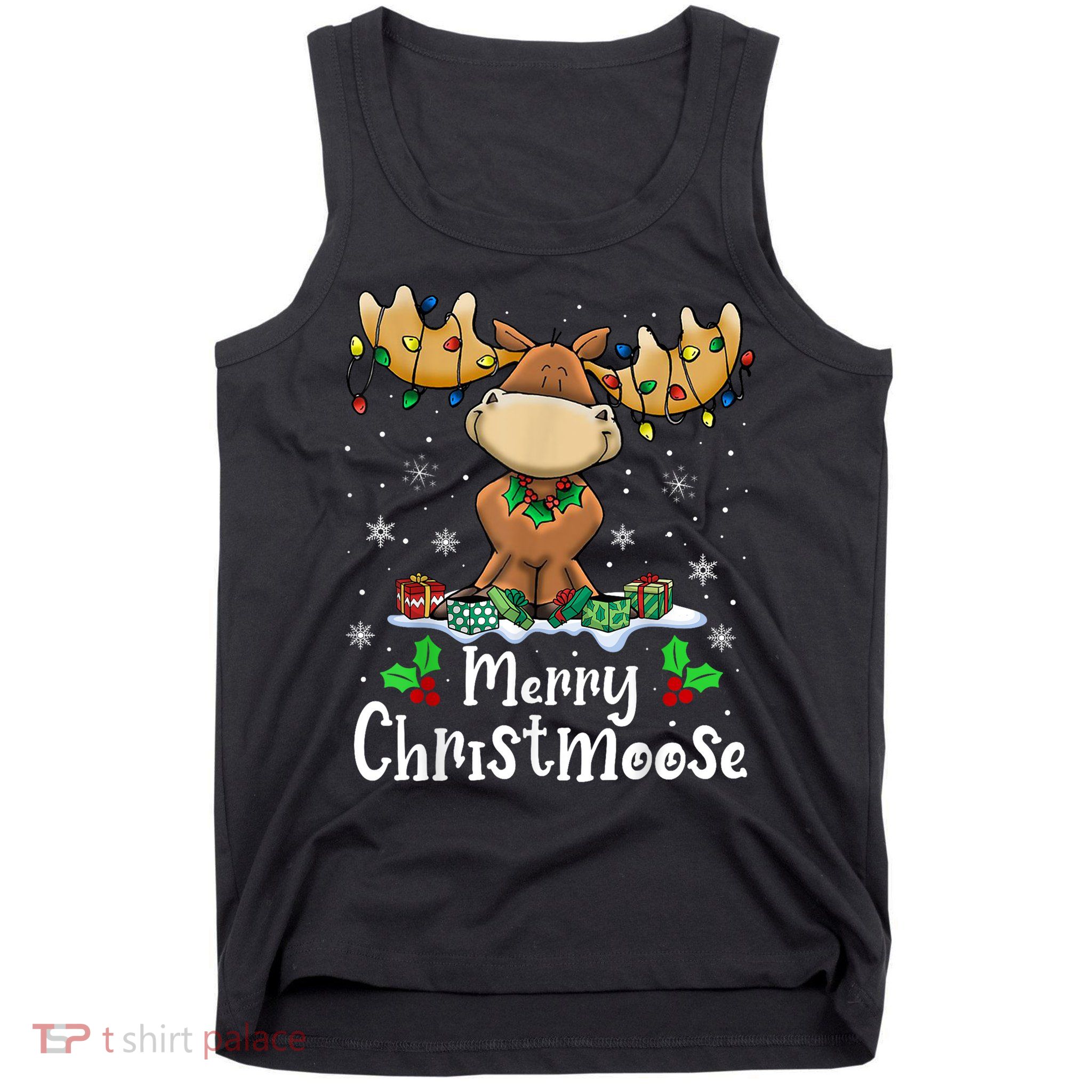 Merry Christmoose Christmas Moose Xmas Lights Tank Top
