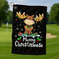 Merry Christmoose Christmas Moose Xmas Lights Golf Towel