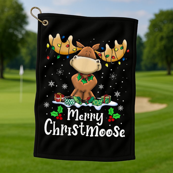 Merry Christmoose Christmas Moose Xmas Lights Golf Towel