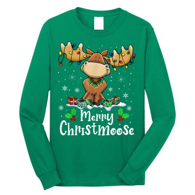 Merry Christmoose Christmas Moose Xmas Lights Long Sleeve Shirt
