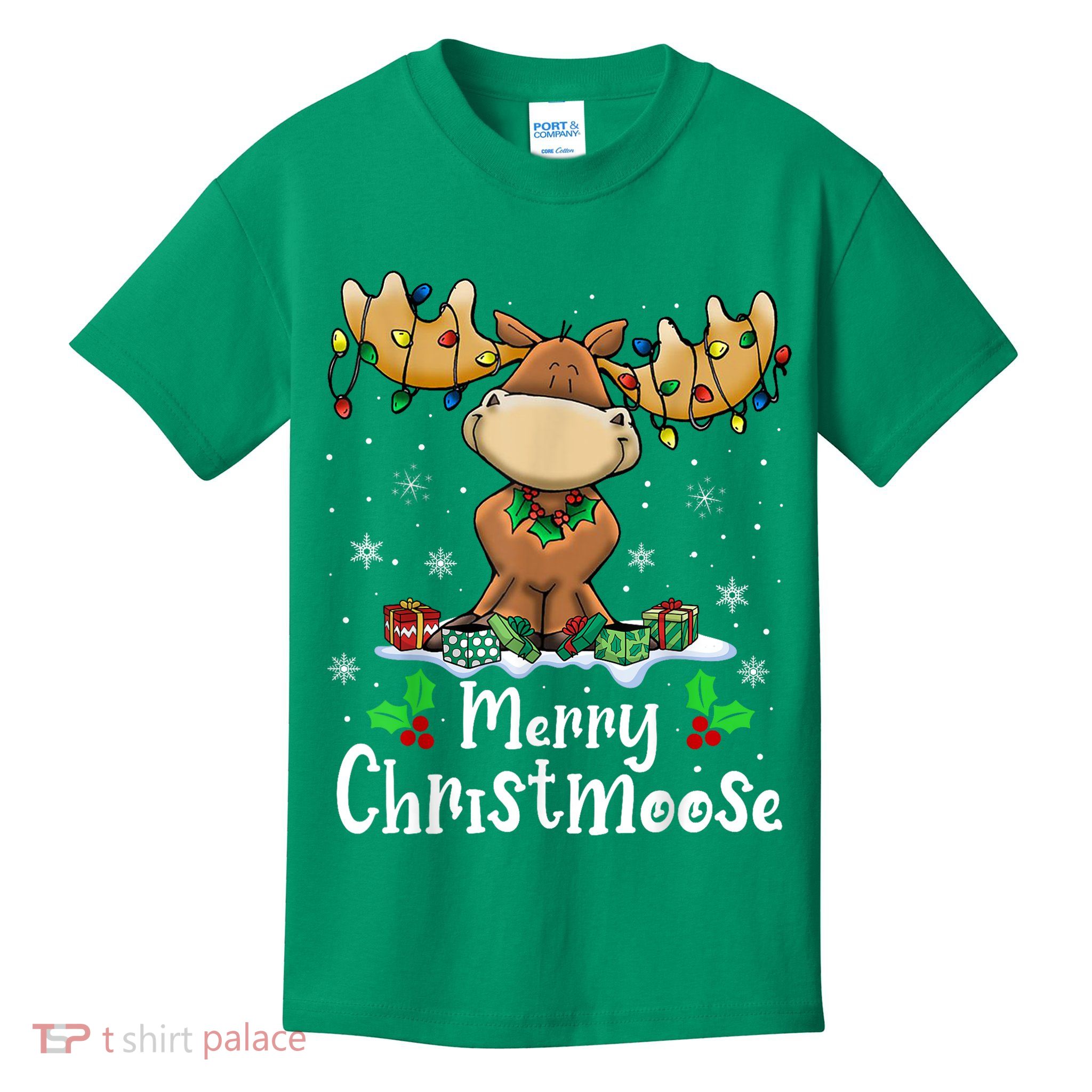 Merry Christmoose Christmas Moose Xmas Lights Kids T-Shirt