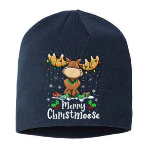 Merry Christmoose Christmas Moose Xmas Lights Sustainable Beanie