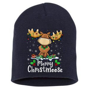 Merry Christmoose Christmas Moose Xmas Lights Short Acrylic Beanie