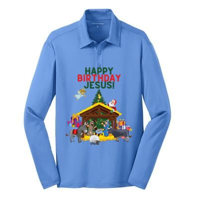 Merry Christmas Christian Happy Birthday Jesus Christ Xmas Silk Touch Performance Long Sleeve Polo