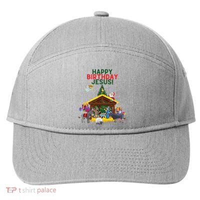 Merry Christmas Christian Happy Birthday Jesus Christ Xmas 7-Panel Snapback Hat