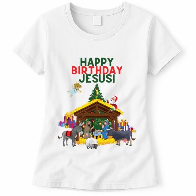 Merry Christmas Christian Happy Birthday Jesus Christ Xmas Womens T-Shirt