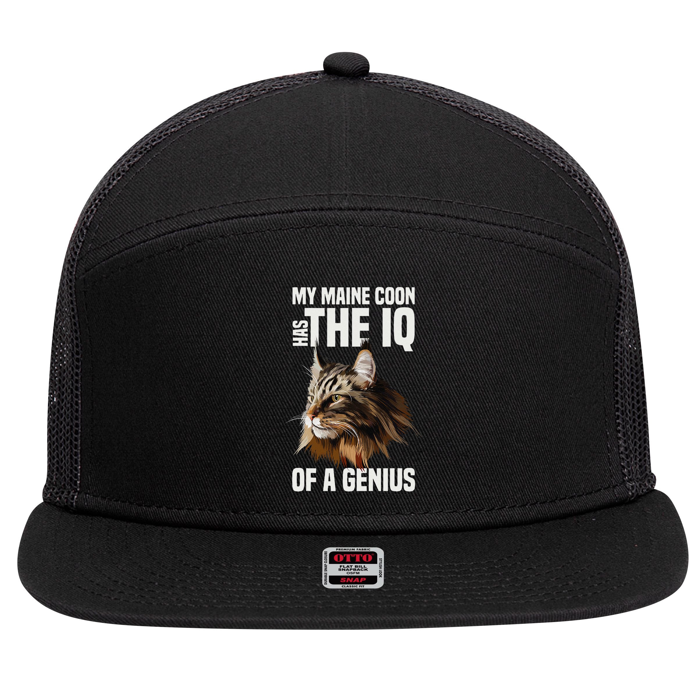 Maine Coon Cat IQ Genius 7 Panel Mesh Trucker Snapback Hat