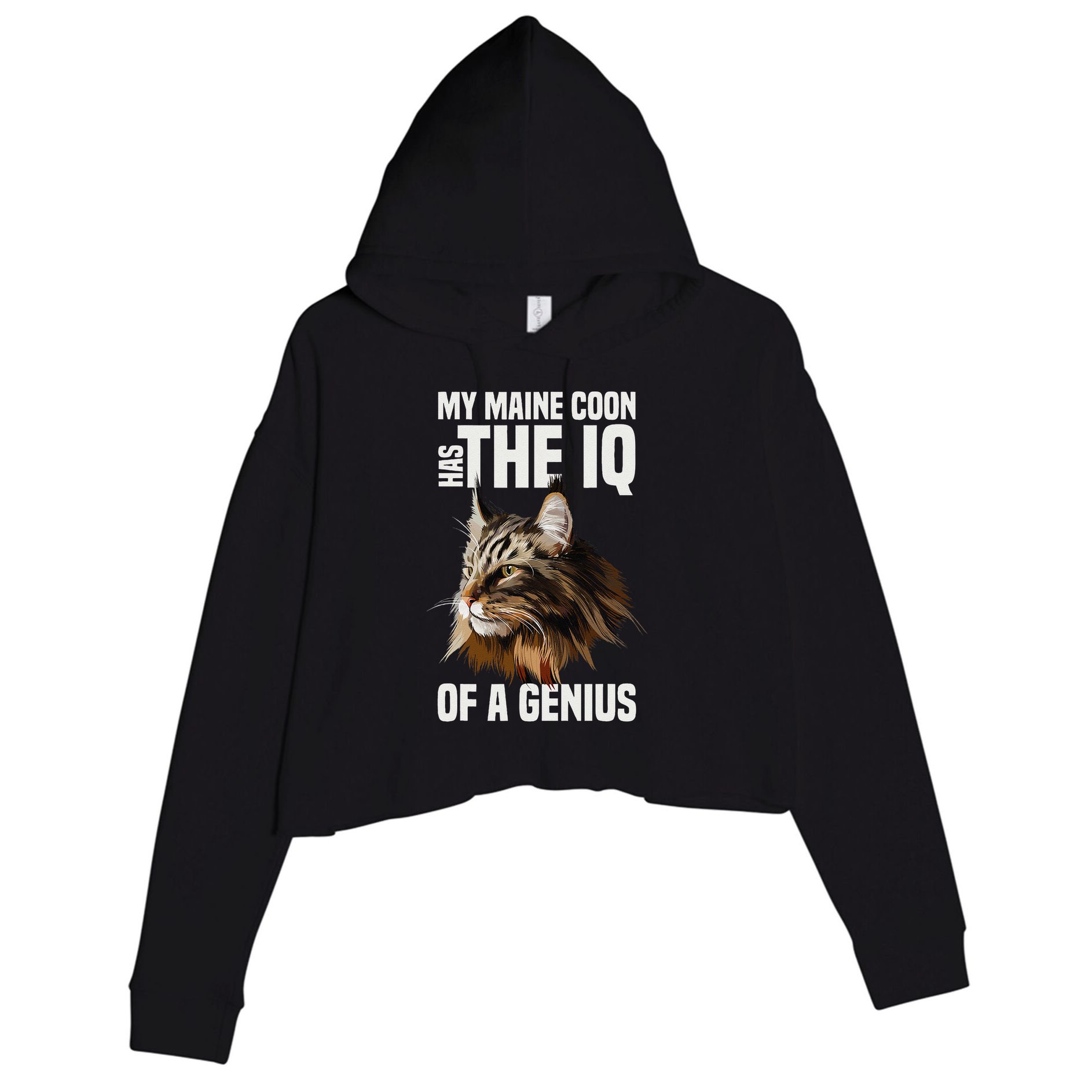 Maine Coon Cat IQ Genius Crop Fleece Hoodie