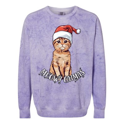 Meowy Catmas Cute Ginger Kitten Santa Hat Merry Christmas Meaningful Gift Colorblast Crewneck Sweatshirt