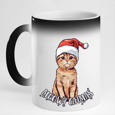 Meowy Catmas Cute Ginger Kitten Santa Hat Merry Christmas Meaningful Gift 11oz Black Color Changing Mug