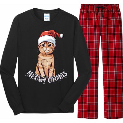 Meowy Catmas Cute Ginger Kitten Santa Hat Merry Christmas Meaningful Gift Long Sleeve Pajama Set