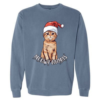 Meowy Catmas Cute Ginger Kitten Santa Hat Merry Christmas Meaningful Gift Garment-Dyed Sweatshirt