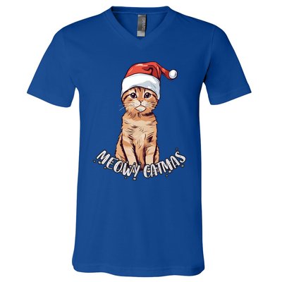 Meowy Catmas Cute Ginger Kitten Santa Hat Merry Christmas Meaningful Gift V-Neck T-Shirt