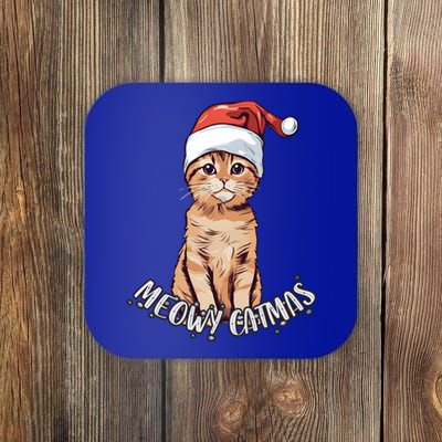 Meowy Catmas Cute Ginger Kitten Santa Hat Merry Christmas Meaningful Gift Coaster