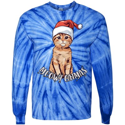 Meowy Catmas Cute Ginger Kitten Santa Hat Merry Christmas Meaningful Gift Tie-Dye Long Sleeve Shirt