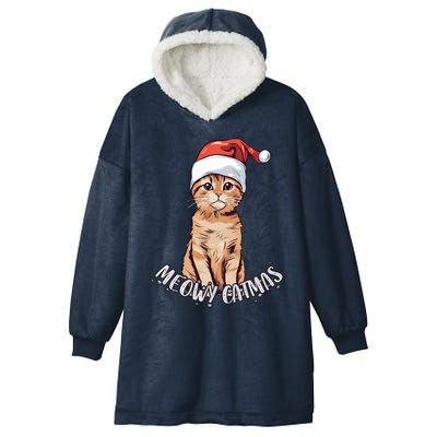 Meowy Catmas Cute Ginger Kitten Santa Hat Merry Christmas Meaningful Gift Hooded Wearable Blanket