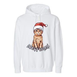 Meowy Catmas Cute Ginger Kitten Santa Hat Merry Christmas Meaningful Gift Garment-Dyed Fleece Hoodie