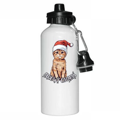 Meowy Catmas Cute Ginger Kitten Santa Hat Merry Christmas Meaningful Gift Aluminum Water Bottle