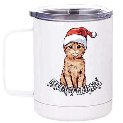 Meowy Catmas Cute Ginger Kitten Santa Hat Merry Christmas Meaningful Gift 12 oz Stainless Steel Tumbler Cup