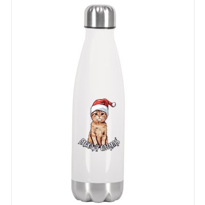 Meowy Catmas Cute Ginger Kitten Santa Hat Merry Christmas Meaningful Gift Stainless Steel Insulated Water Bottle