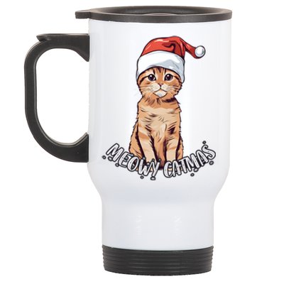 Meowy Catmas Cute Ginger Kitten Santa Hat Merry Christmas Meaningful Gift Stainless Steel Travel Mug