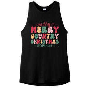 Merry Country Christmas Graphic Ladies PosiCharge Tri-Blend Wicking Tank