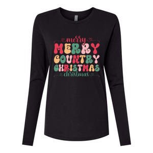 Merry Country Christmas Graphic Womens Cotton Relaxed Long Sleeve T-Shirt