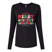 Merry Country Christmas Graphic Womens Cotton Relaxed Long Sleeve T-Shirt