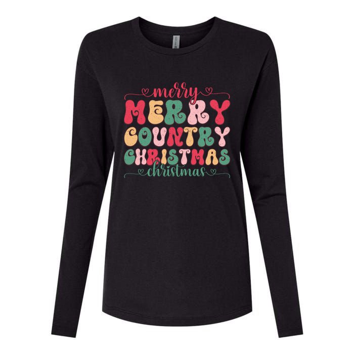 Merry Country Christmas Graphic Womens Cotton Relaxed Long Sleeve T-Shirt