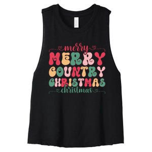 Merry Country Christmas Graphic Women's Racerback Cropped Tank