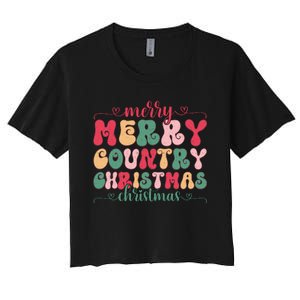 Merry Country Christmas Graphic Women's Crop Top Tee