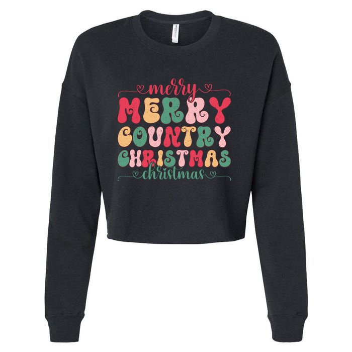 Merry Country Christmas Graphic Cropped Pullover Crew