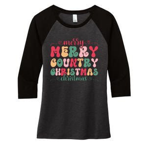 Merry Country Christmas Graphic Women's Tri-Blend 3/4-Sleeve Raglan Shirt