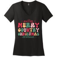 Merry Country Christmas Graphic Women's V-Neck T-Shirt