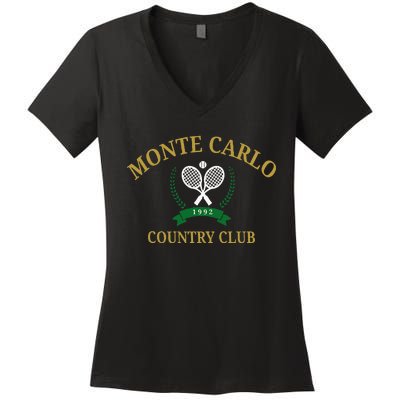 Monte Carlo Country Club Vintage Tennis Aesthetic Women's V-Neck T-Shirt