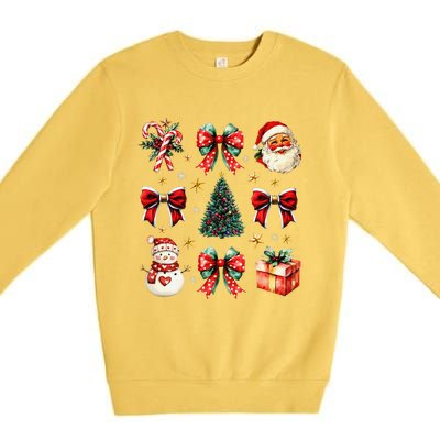 Merry Christmas Coquette Bows Girl Women Santa Claus Snowman Premium Crewneck Sweatshirt