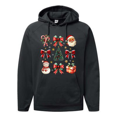 Merry Christmas Coquette Bows Girl Women Santa Claus Snowman Performance Fleece Hoodie