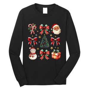 Merry Christmas Coquette Bows Girl Women Santa Claus Snowman Long Sleeve Shirt