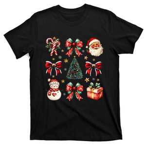 Merry Christmas Coquette Bows Girl Women Santa Claus Snowman T-Shirt