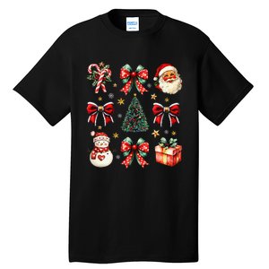 Merry Christmas Coquette Bows Girl Women Santa Claus Snowman Tall T-Shirt