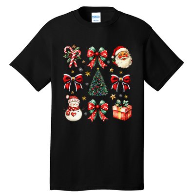 Merry Christmas Coquette Bows Girl Women Santa Claus Snowman Tall T-Shirt