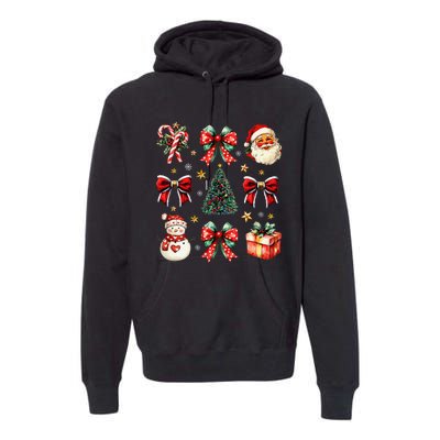 Merry Christmas Coquette Bows Girl Women Santa Claus Snowman Premium Hoodie