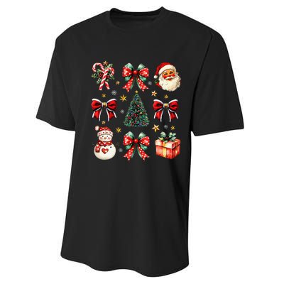 Merry Christmas Coquette Bows Girl Women Santa Claus Snowman Performance Sprint T-Shirt