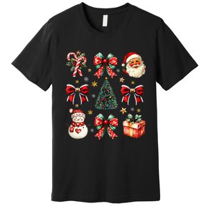 Merry Christmas Coquette Bows Girl Women Santa Claus Snowman Premium T-Shirt