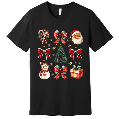 Merry Christmas Coquette Bows Girl Women Santa Claus Snowman Premium T-Shirt