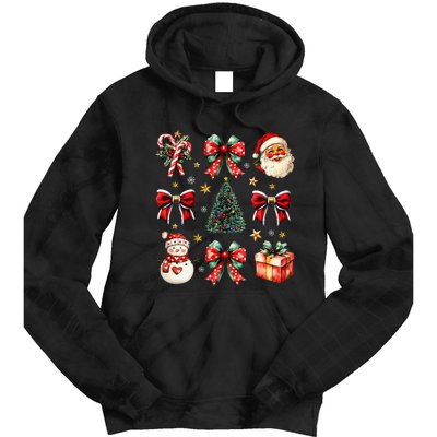 Merry Christmas Coquette Bows Girl Women Santa Claus Snowman Tie Dye Hoodie